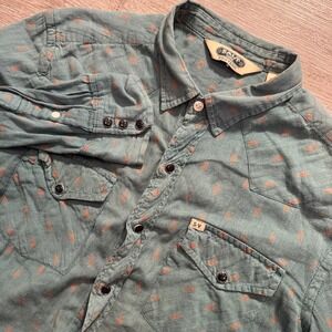 Salt Valley Western Shirt Mens M Ikat Print Cotton Heritage Cowboy Pearl Snap